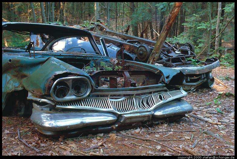 Junk Cars in Forest, Amherst, MA, May 2000